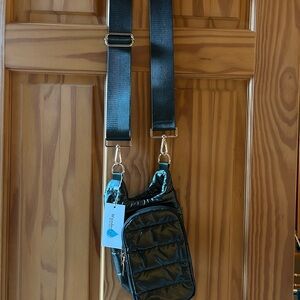 Black Quilted Puffer Crossbody Bag with Wide Adjustable Strap